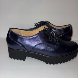 Black Leather Flats with Chunky Sole